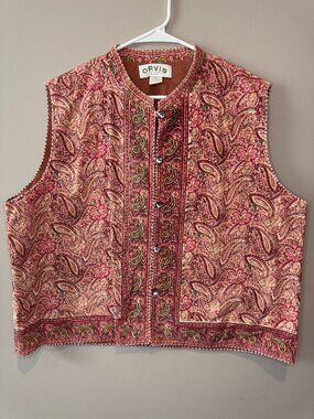 Orvis Womens XL Quilted Paisley Vest Boho Cottagecore Floral Button Front